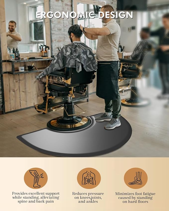 Artist hand 3 ft. x 5 ft. Barber Chair Mat Salon & Barber Shop Chair Anti-Fatigue Mats Comfort Salon Chair Mat,Semi Circle - 1/2 in. Thick,Black