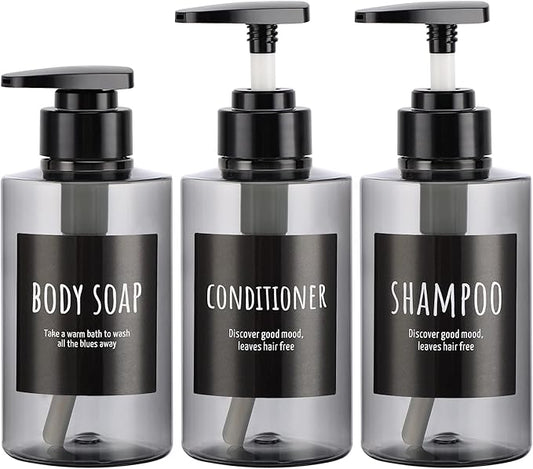 Empty Shampoo Bottles, Segbeauty 10.1oz Plastic Pump Dispenser Bottle, 3pcs 300ml Refillable Shampoo Pump Bottles for Shower, Grey Pump Bottles for Body Soap Shampoo Hair Conditioner Hotel Bathroom