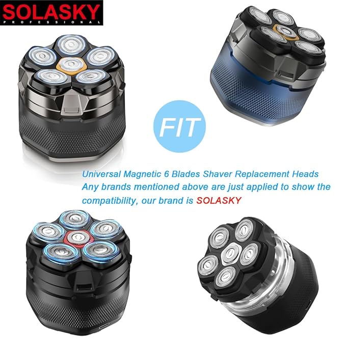 2 Pcs 6 Blade Magnetic Replacement Shaving Head, Washable Shaver Blade Heads Replacement for Head Shaver Razor for Men