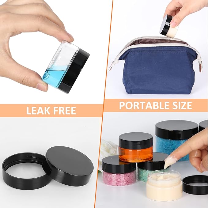1oz Plastic Containers with Black Screw Lids - Clear Refillable Cosmetic Containers for Liquid and Solid Products (28Pack)