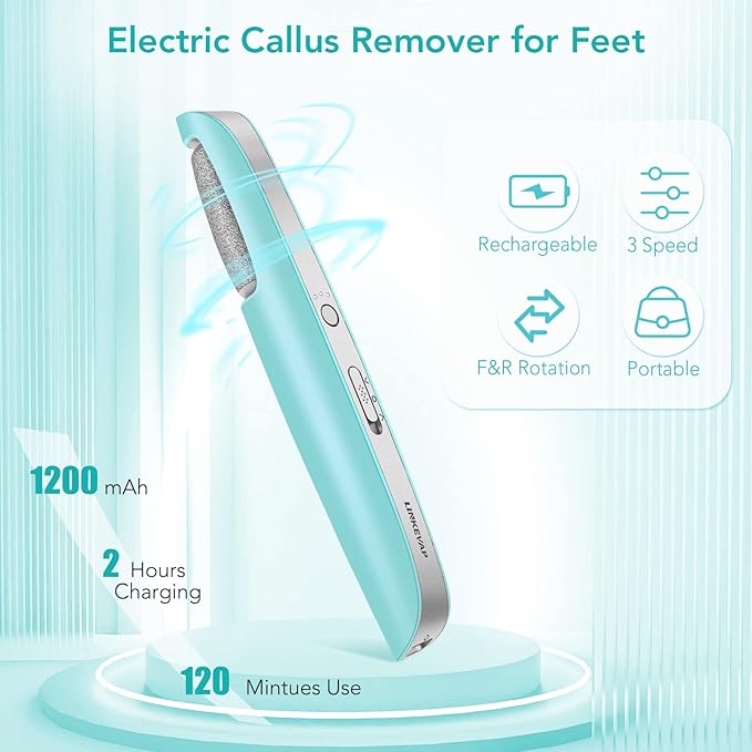 Electric Callus Remover for Feet, Professional Pedicure Kit Foot Scrubber for Dry, Dead, Cracked, Hard Skin, at Home Feet Spa Care Kit for Men & Women (Blue)