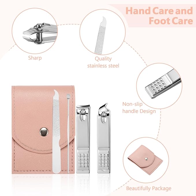 Geosar 50 Set Travel Manicure Kit Nail Clippers Pedicure Professional Nail Care Tools Stainless Steel Grooming Set with Portable Travel Case Gifts for Mother Father(Pink)