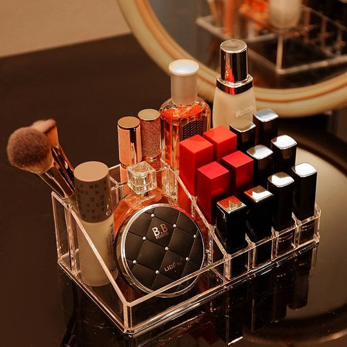 Cq acrylic 4 Pack Clear Make Up Organizers for Vanity,Stackable 7 Drawers Make Up Organizer,Cute Desk Organizer for Vanity Jewelry,Hair Clip,Beauty,Skincare Product Dresser Acrylic Drawer Organizer