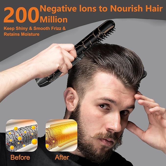 Beard Straightener for Men, Cordless Heated Beard Brush, Portable Beard Hot Combs, Ionic Mini Hair Straightener with 3 Temp Settings, Coarse & Curly Hair Brush, Grooming Kit for Men