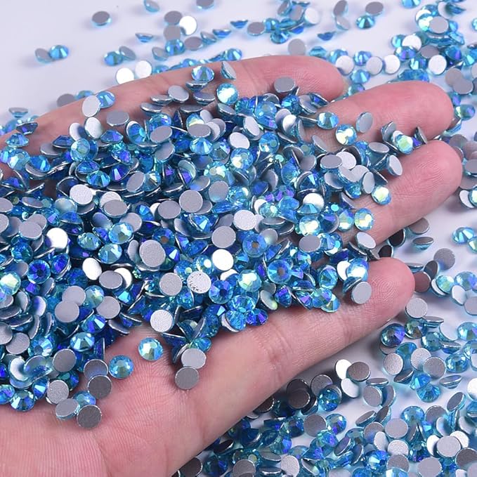 Blinginbox Flatback Rhinestones Bulk,14400pcs Crystal Round Loose Gemstones Glass Rhinestones for Crafts Makeup Nail Art Clothes Shoes DIY Decorations(SS16,3.8-4.0mm,Aquamarine AB)
