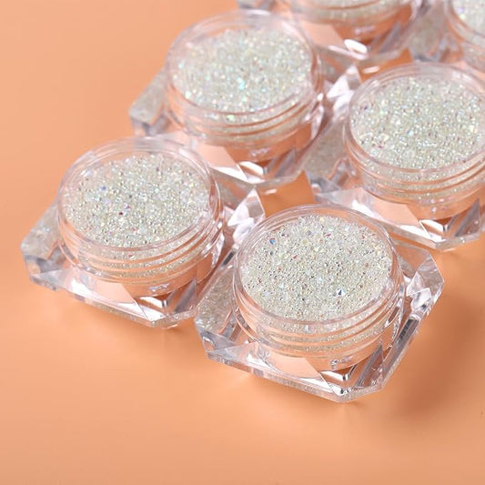 4 Bottle Micro Pixie Beads Gravel Nail Crystals Rhinestones Nail Decorations for DIY 3D Nail Art (AB Color 4pcs)