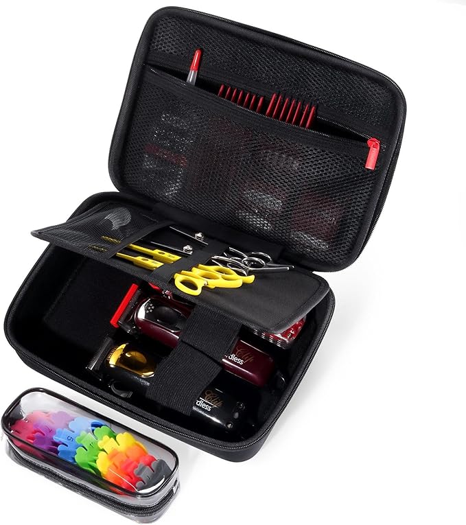 ProCase Hard Barber Accessories Case, Travel Bag for 3 Hair Clippers and Supplies, Trimmer Organizer Storage Box with Clear Pouch, Portable Holder for Men Razor Guard Grooming Kits -Black