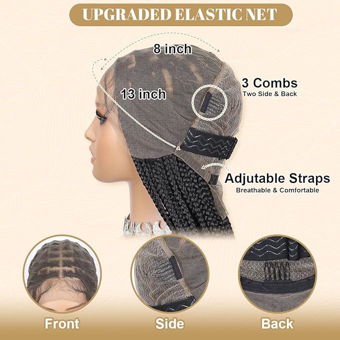 14 inch 13x8 Braided Lace Front Wigs for Black Women, Short Knotless Box Braids Wigs with Baby Hair, Black Synthetic Medium Braided Wig