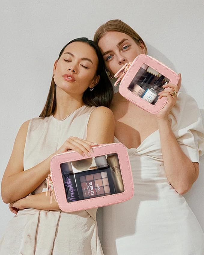 Clear Makeup Bag, Small Makeup Bag TSA Approved Toiletry Bag Cosmetic Travel Bag Cute Makeup Bag Organizer Makeup Case Pouch Car Essentials for Women Men