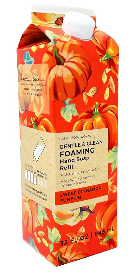 Bath + Body Works Gentle Foaming Hand Soap Refill - XL Size - 32 oz Compatible with all Bath & Body Works Gentle Foaming Hand Soap Bottles (Sweet Cinnamon Pumpkin)
