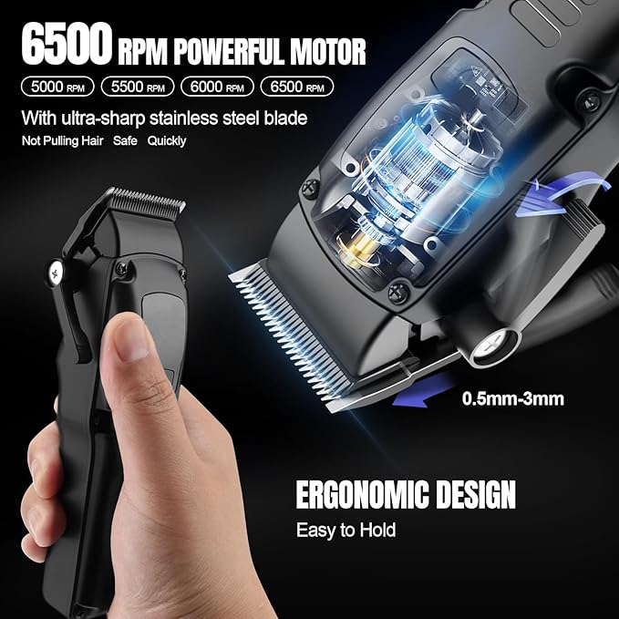 Professional Barber Hair Clippers Trimmer Shaver Set for Men,Cordless Hair Cutting Kit & Zero Gap T-Blade Trimmer & 8500 RPM Electric Shaver Combo with EVA Case,Mens Gift