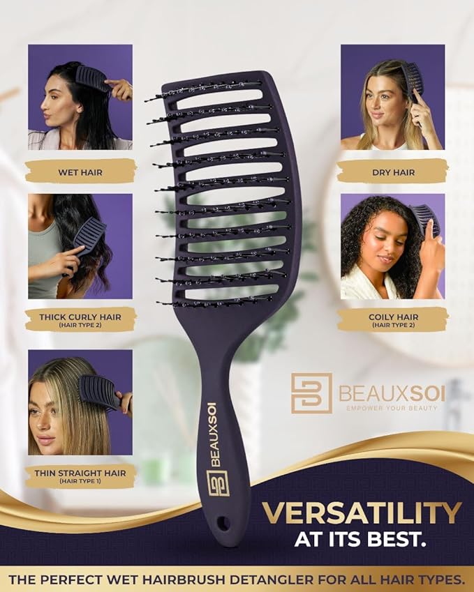 Vented Detangling Brush for Wet or Dry, Thick, Coily, and Curly Hair | Curved Vent Brush for Blow Drying