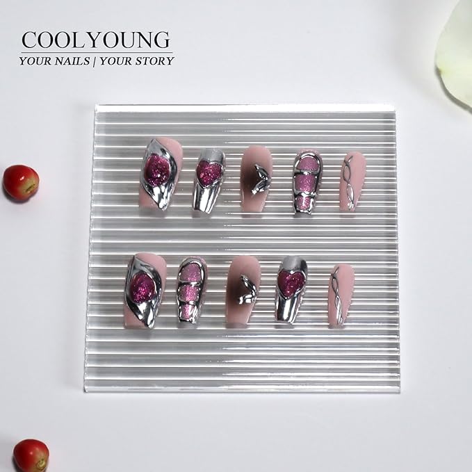 Handmade Press On Nails, Pink Press On Nails, Coffin Nails, Acrylic Nails, Medium Length Press On Nails, Stick On Nails For Women, Y2K Press On Nails, Women Gifts, COOLYOUNG Nails, 10 PCS, Size M