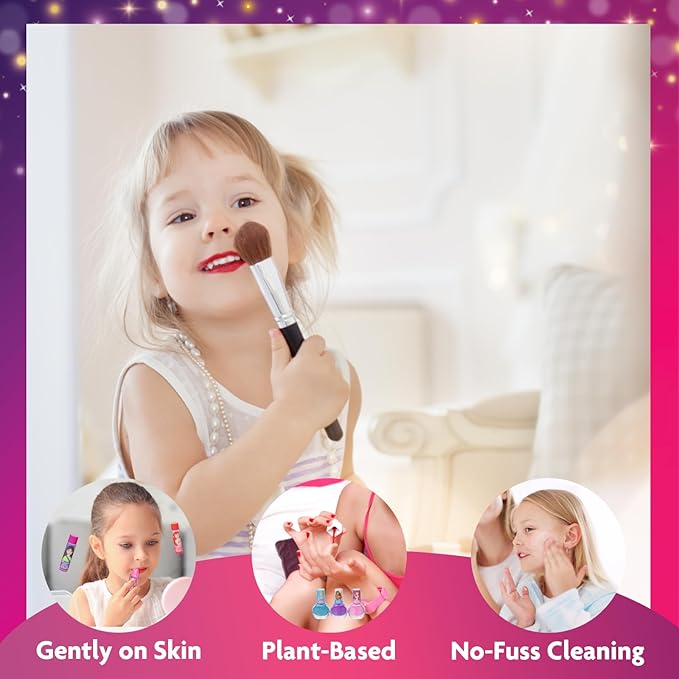 Disney Princess Train Case Beauty Set, Kids Makeup Kit for Girls, Real Washable Makeup Set, Play Makeup, Party Favor, Birthday, Ages 3 4 5 6 7 8 9 10 11 12 by Townley Girl