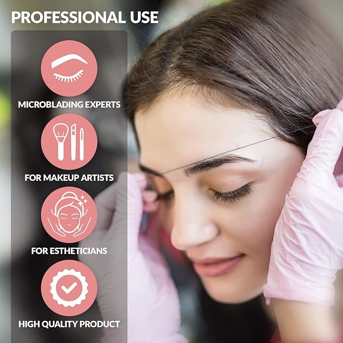 Bundle of 12 Piece Black Waterproof Eyebrow Pencils Peel Off Brow Pencil Set and 30 Meters Pre-Inked Eyebrow Mapping String, Permanent Makeup Brow Mapping Tool