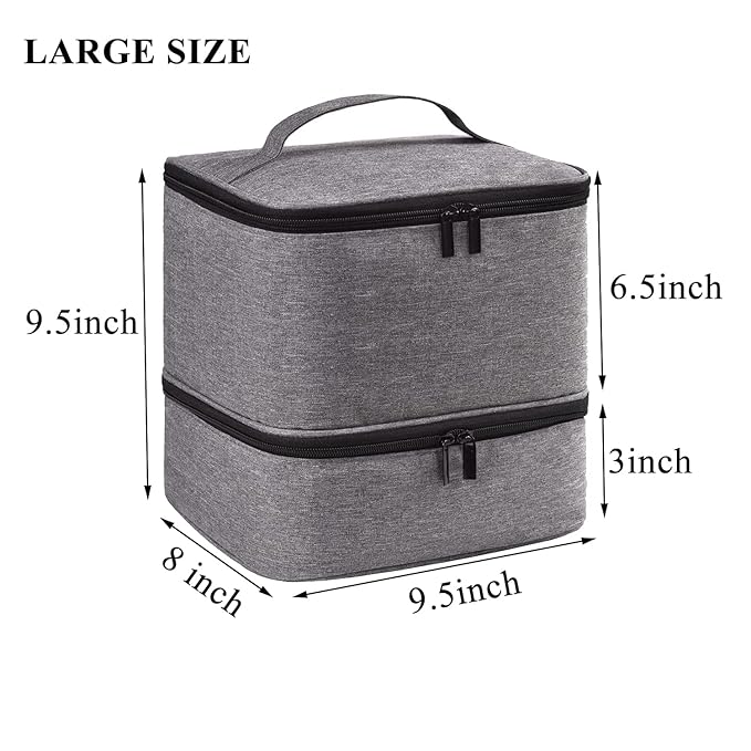 Nail Polish Carrying Case Bag-Holds 30 Bottles, Double-Layer Nail Polish Storage and Nail Dryer Case(Grey)