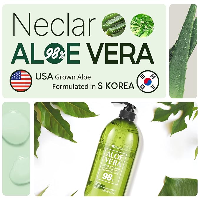 98% Aloe Vera Gel for Face, Skin and Hair - 33.8oz / 1000ml - Pure Aloe Vera Gel for Sunburn Relief - After Sun Care - Sun Burn Moisturizer (33.8 Fl oz)