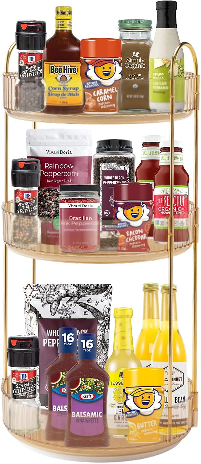 360 Rotating Makeup Organizer, Yellow, Unisex, 3 Tier Countertop Storage, Fits Cosmetics, Perfume, Skincare, Lipsticks