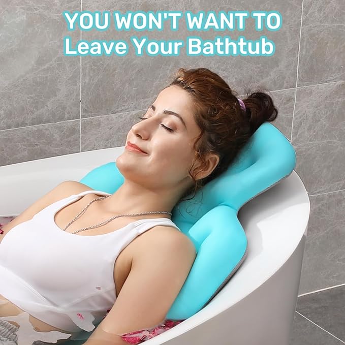 Full Body Bath Pillow for Bathtub, Thick Bathtub Cushion with Laundry Bag, Luxury Tub Pillow for Bath for Headrest Neck and Back Support Ocean Blue 56" x 16"