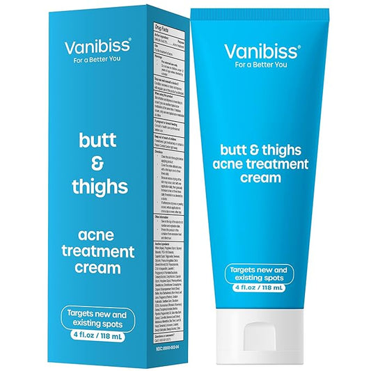 Vanibiss Butt & Thighs Acne Treatment Cream - Reduce Bum Acne, Pimples & Zits - Clearing Acne Lotion for Buttocks - 2% Salicylic Acid for Acne Prone Skin (4oz)