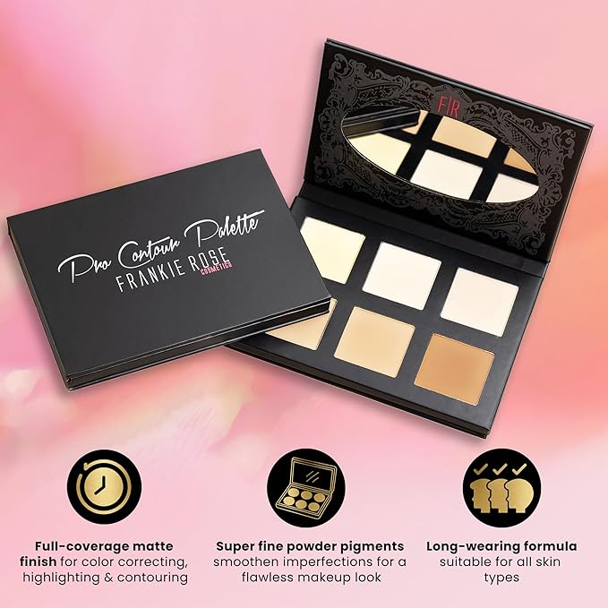Frankie Rose Cosmetics Pro Contour Palette - Long-Wearing, Matte Finish Highlight Shades With Complementary Contour, Color Correctors & Shimmer Highlight Tones For All Skin Types