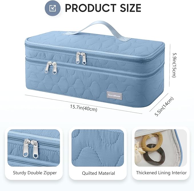 Dual Layer Travel Carrying Case, Quilted Shark Flexstyle Carrying Case for Revlon One-Step Hair Dryer/Hot Tool/Styler/Stylist, Compatible with Shark FlexStyle Attachments (Bag Only) Blue