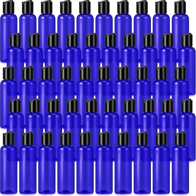 50 Pcs 4oz Empty Plastic Travel Bottles with Disc Top Flip Cap Small Travel Size Bottles Blue Refillable Empty Containers for Shampoo Lotion Liquid Body Soap Cream Toiletries