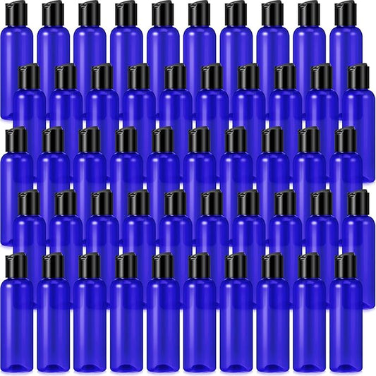 50 Pcs 4oz Empty Plastic Travel Bottles with Disc Top Flip Cap Small Travel Size Bottles Blue Refillable Empty Containers for Shampoo Lotion Liquid Body Soap Cream Toiletries