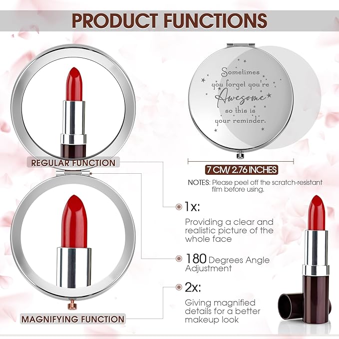 Roowest 30 Pcs Inspirational Compact Mirror Sometimes You Forget You're Awesome Appreciation Gifts for Women Mother's Day Party Favors Magnifying Pocket Mirror (White)