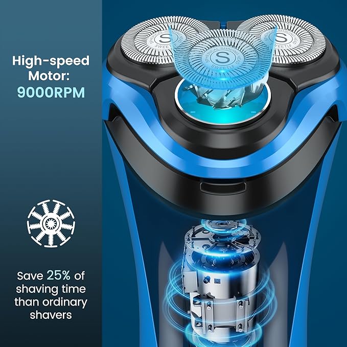 SweetLF Electric Razor for Men, 2023 News Electric Shaver for Men Waterproof/Rechargeable/LED Display, Men’s Shavers Wet & Dry Rotary Shavers Gift for Dad Husband Boyfriend (Dark Blue)