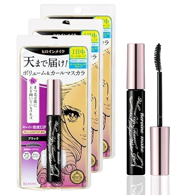 HEROINE MAKE by KISSME Mascara Trio Set | 3 Full-Size - Volumizing Eyemakeup Mascara with Waterproof Black Curvy Brush, Defining Fiber Long-lasting False Eyelash Effect, Made in Japan