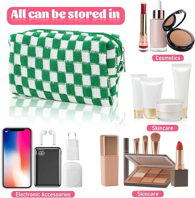 8pcs Checkered Makeup Bag Cosmetic Bag for Women,4Pcs Large Capacity Y2k Makeup Bags and 4Pcs Pencil Case Makeup Brushes Storage Bag Travel Toiletry Bag Organizer