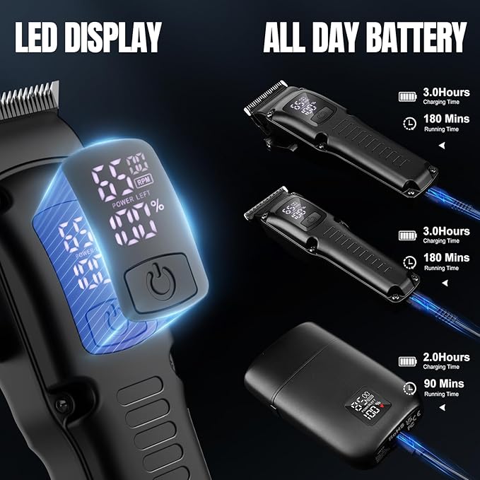 Professional Barber Hair Clippers Trimmer Shaver Set for Men,Cordless Hair Cutting Kit & Zero Gap T-Blade Trimmer & 8500 RPM Electric Shaver Combo with EVA Case,Mens Gift