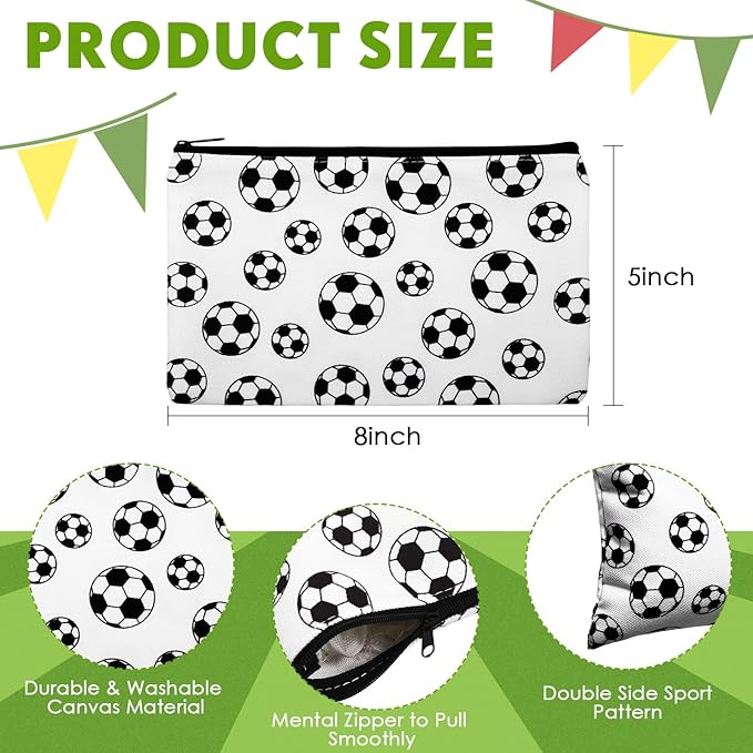 Eccliy 20 Pcs Soccer Makeup Bags Bulk Sport Team Gifts Soccer Cosmetic Bag Accessories for Women Toiletry Zipper Pouch Travel Canvas Gifts Stuff for Party Team Players Lover