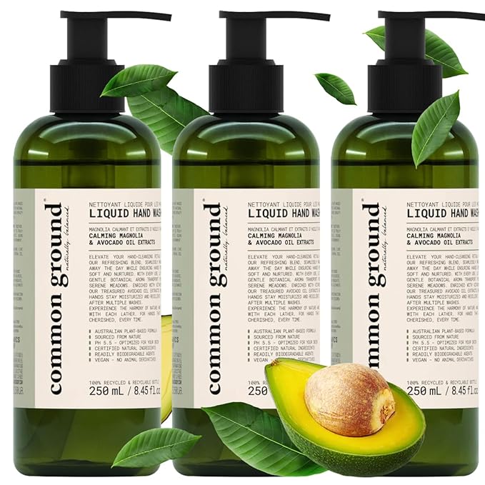 COMMON GROUND 3 Hand Wash & 1 Shampoo & Conditioner Bundle (5 Items), Paraben & Cruelty Free, Organic, Vegan, Plant-Based, Botanical Scent & Avocado Oil Extracts, Men, Women, Sensitive