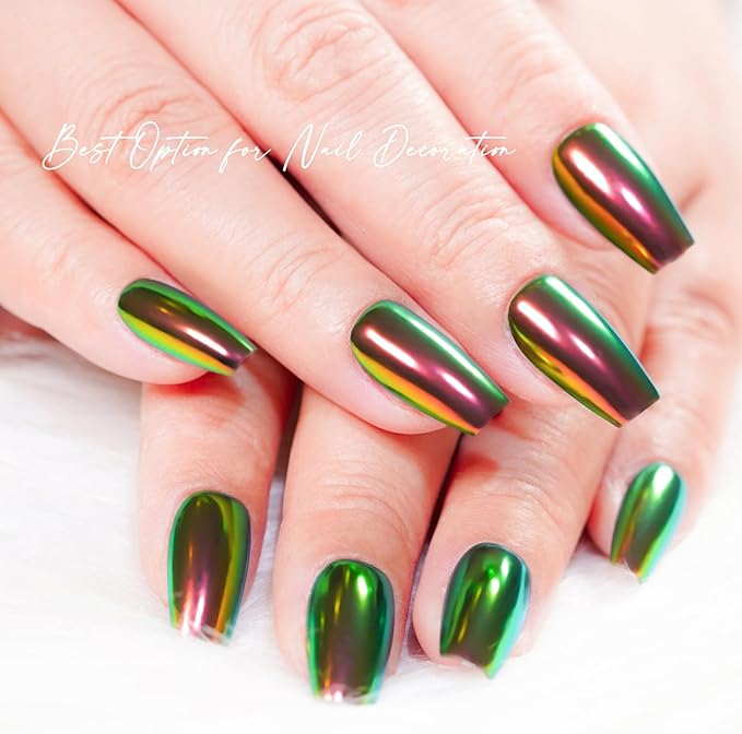 Chrome Nail Powder Iridescent Chameleon Effect Glitter Color Shift Rubbing Pigment Dust Nail Art Decoration, 6 Colors Set 0.5g/Jar