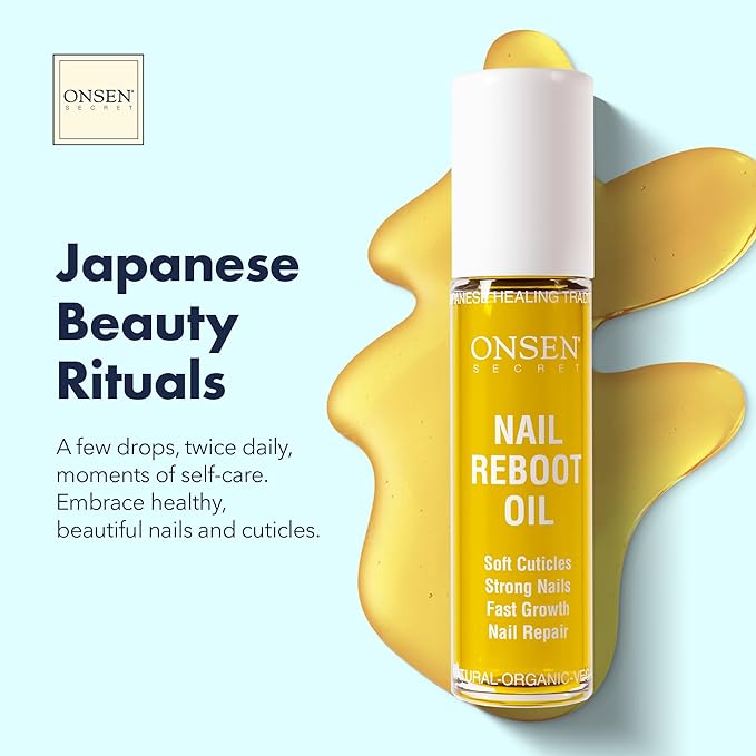 Onsen Secret Nail & Cuticle Repair Oil (10ml) - Dry Oil Formula - Japanese Tsubaki, Tea Tree & Jojoba - Strengthens Nails, Repairs Cuticles, Hydrates Skin & Hair - Natural & Vegan