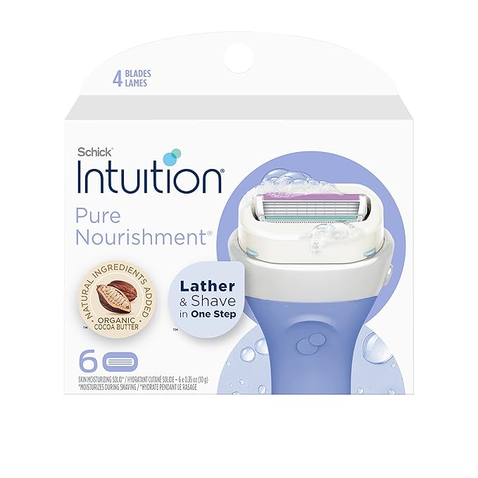 Schick Intuition Pure Nourishment Razors for Women Bundle with 6 Count Refills, 1 Razor & 2 Cartridges