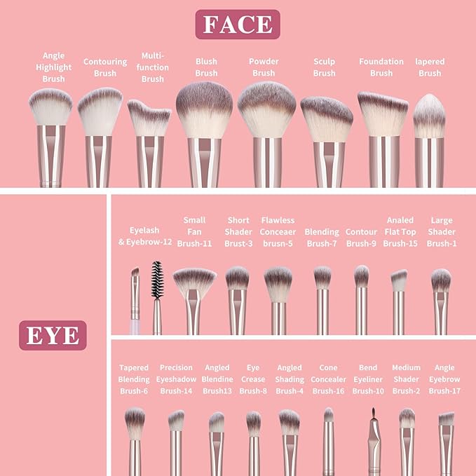 MAANGE Makeup Brush Set 42 Pcs Makeup Tool Set Premium Synthetic Foundation Powder Concealers Eye shadows Blush Makeup Brushes (Pink, 42 Piece Set)