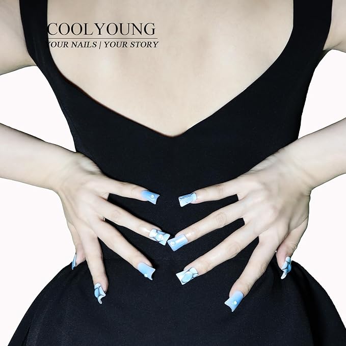 Handmade Press on Nails Gifts For Women COOLYOUNG Duck Nails Press on Include 1 Storage Pouch 1 Gift Box 48 Nail Glue Stickers 10Pcs 3d Press on Nails (M)