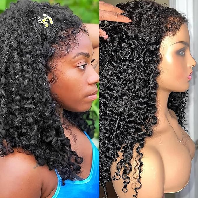 4C Edges Kinky Curly Lace Front Wigs Human Hair 13x4 HD Transparent Lace Frontal Wigs with Curly Edges Baby Hair, Deep Wave Curl Wig Pre-Plucked Hairline 180% Density 24 inch