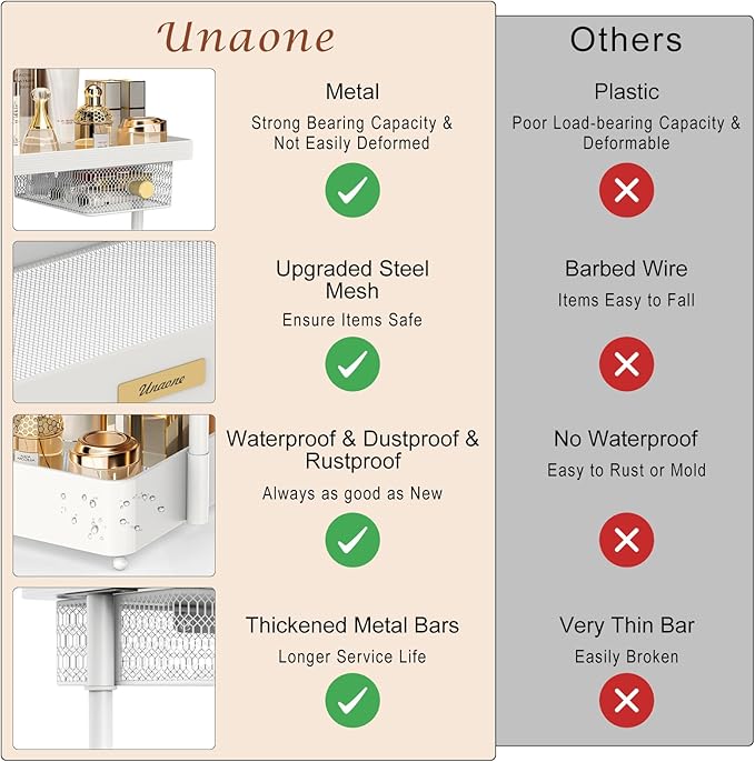 Unaone Makeup Organizer Countertop - 2 Tier Skincare Organizer with 2 Rotating Drawers, Versatile Cosmetic Display Cases Perfume Organizer for Vanity Bathroom Countertop, Ideal Gifts for Women (White)