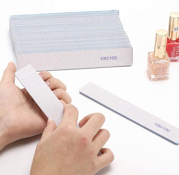 25 Pieces Rectangle Nail Files 100/100 Grit, Reusable Nail Buffers Double Sided Emery Boards Fingernail Files for Acrylic Nails and Natural Nails