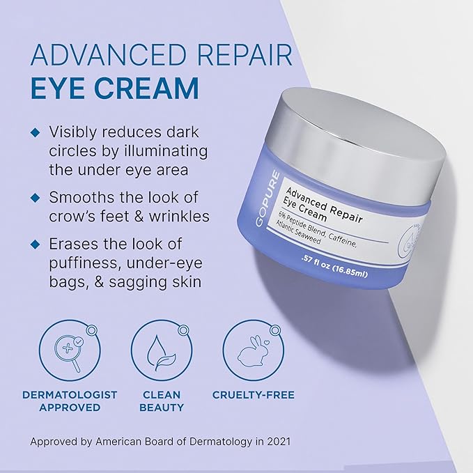 goPure Advanced Repair Eye Cream - Under Eye Cream for Puffiness, Bags, and Dark Circles, Visibly Improve the Look of Fine Lines, Wrinkles, and Crows Feet - 0.57 fl oz