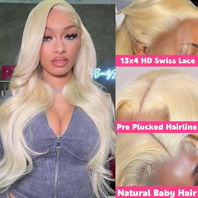 AIRDOT 28 Inch 613 Lace Front Wig Human Hair 180 Density Blonde Wig Human Hair 13x4 Body Wave Lace Front Wigs Human Hair Pre Plucked with Baby Hair HD Glueless Lace Frontal Wigs Human Hair for Women
