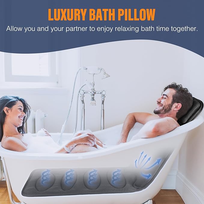 Full Body Bath Pillow for Bathtub, Thick Bathtub Cushion with Laundry Bag, Luxury Bath Tub Pillows for Headrest Neck and Back Support Gray 51" x 17"