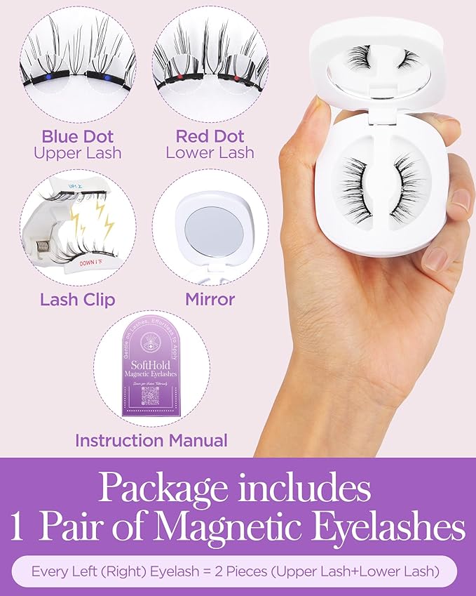 BEYELIAN Magnetic Eyelashes with Applicator, Soft Magnetic Eyelashes Natural Look No Glue Needed Reusable Magnet Lashes Kit Easy to Wear and Remove - 1 Pair (SME02)