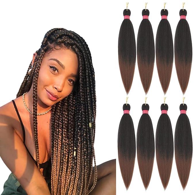 Pre-stretched Braiding Hair, Original Braid Hair Extensions, Hot Water Setting Crochet Hair Braids, Yaki Texture Easy Braiding Hair (24''-pack of 8, 1b/30)…