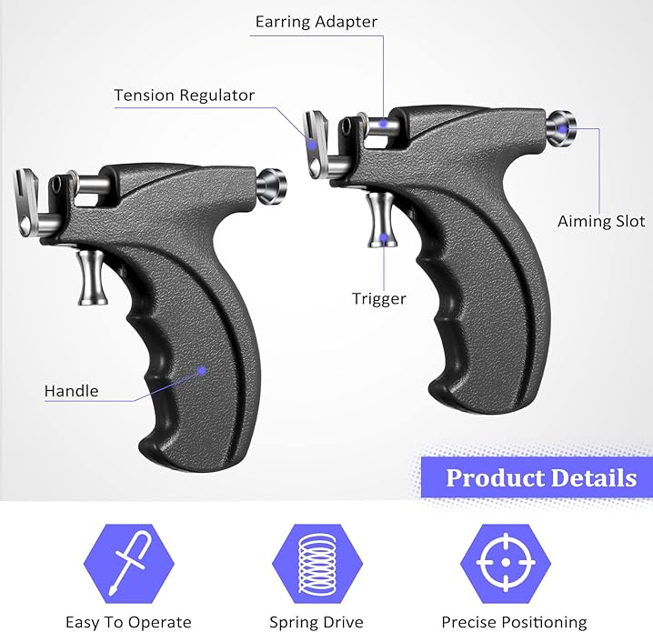 Chumia 157 Pcs Ear Piercing Gun Tool Set Stainless Steel 36 Pairs Studs 98 Earrings 22 Nose Studs Nose Navel Piercing Machines for Salon Home