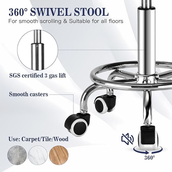 Black Square Salon Rolling Stool - 300lbs Weight Capacity，Adjustable Swivel Stool With Wheel，Pu Leahter Comfortable Cutting Stools For Salon Tattoo Stylist Massage Perfect for Work SPA (Premium black)